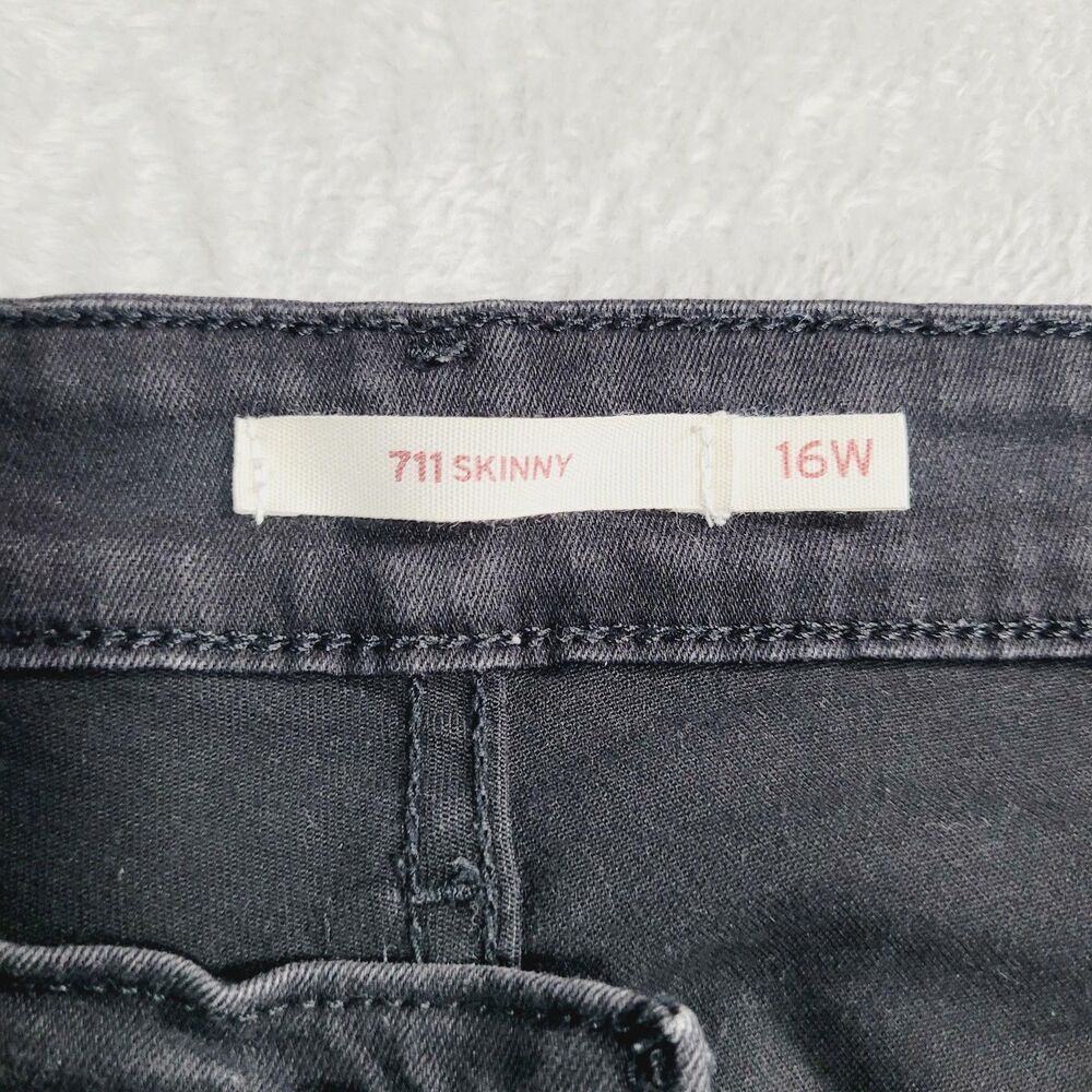 Levi's 711 Skinny Jeans Womens 16W Black Dark Wash Mid Rise Stretch Denim - Picture 5 of 16
